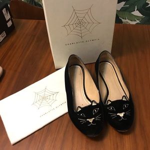 Charlotte Olympia Velvet Kitty Flats